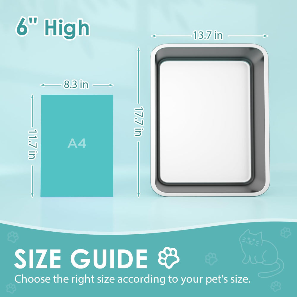 IKITCHEN stainless steel cat litter box close-up bottom interior shows easy-clean surface.