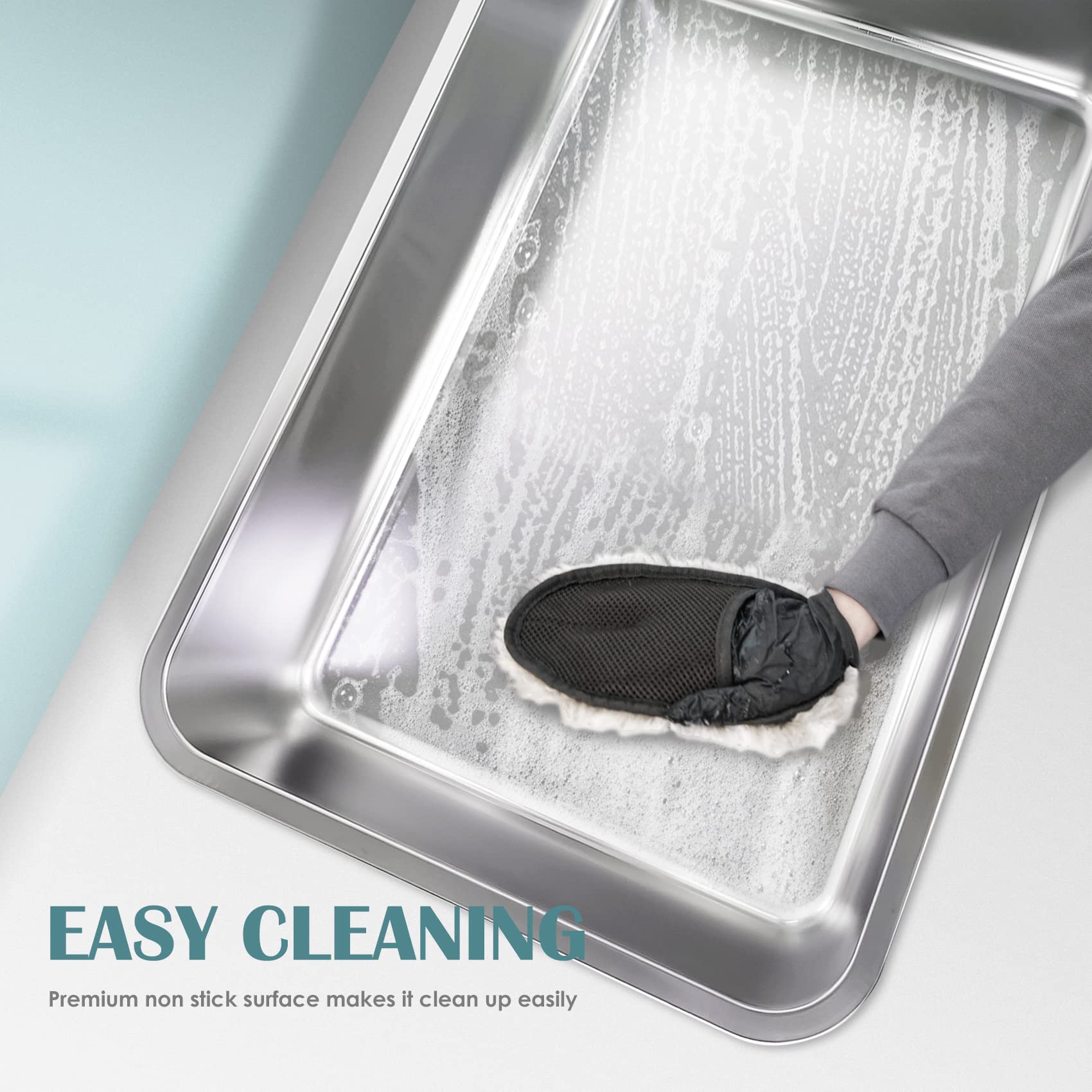 IKITCHEN stainless steel litter box interior stays odor-free with hygienic surface.