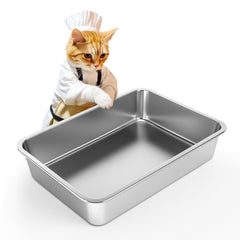 IKITCHEN stainless steel cat litter box front view with low-entry design for easy access.