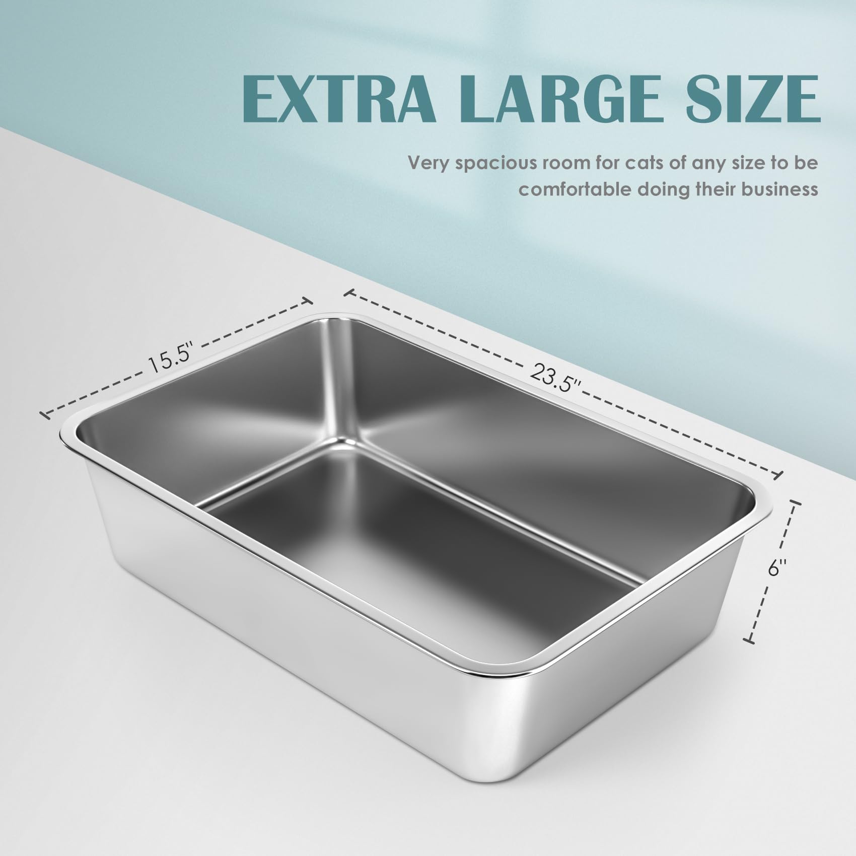 IKITCHEN stainless steel litter box front view highlights spacious interior and clean modern profile for any room.