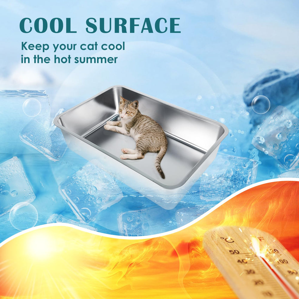 ikitchen stainless steel cat litter box in-use shot conveys convenient, low-maintenance cleanup