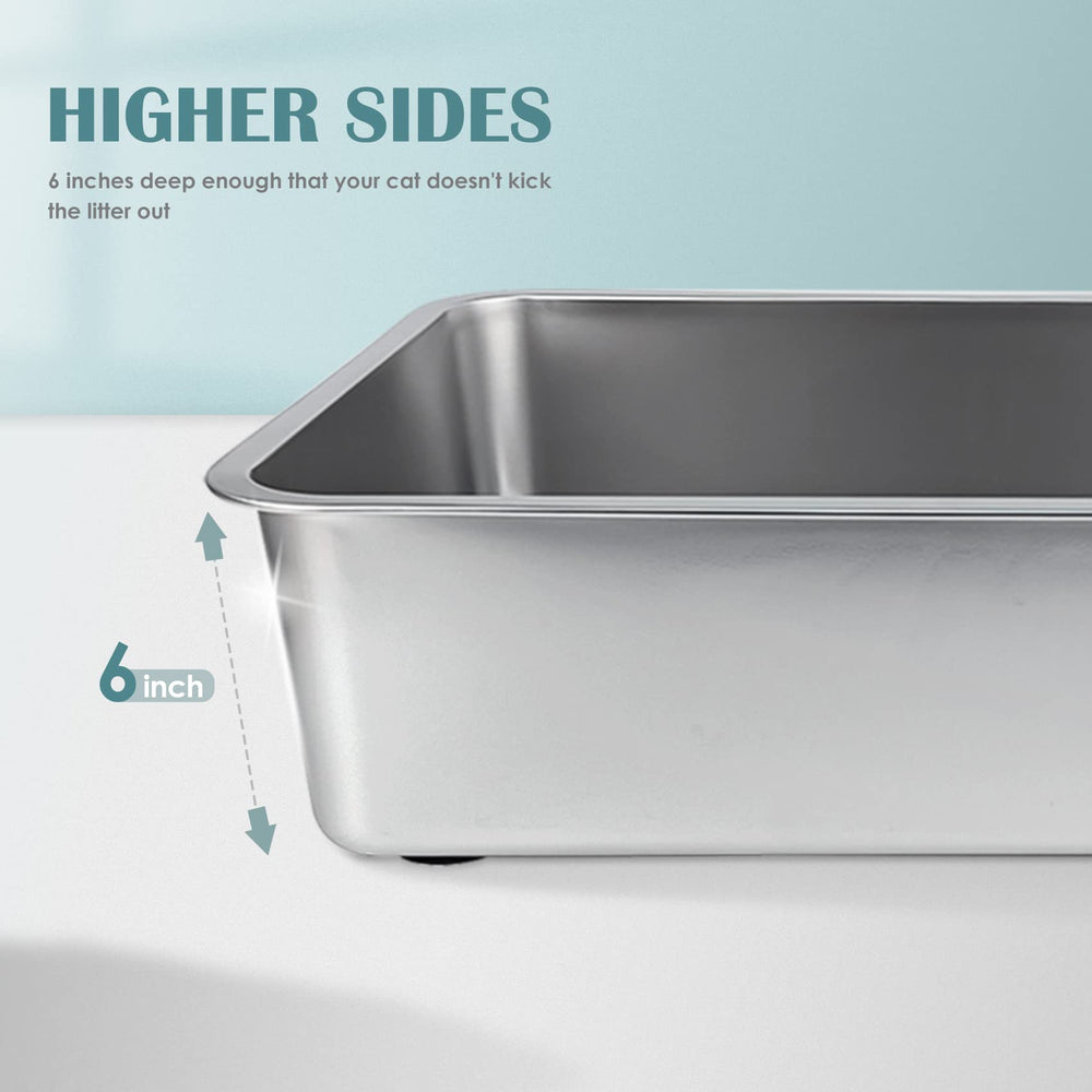 IKITCHEN stainless steel litter box rounded edges enable safe handling.