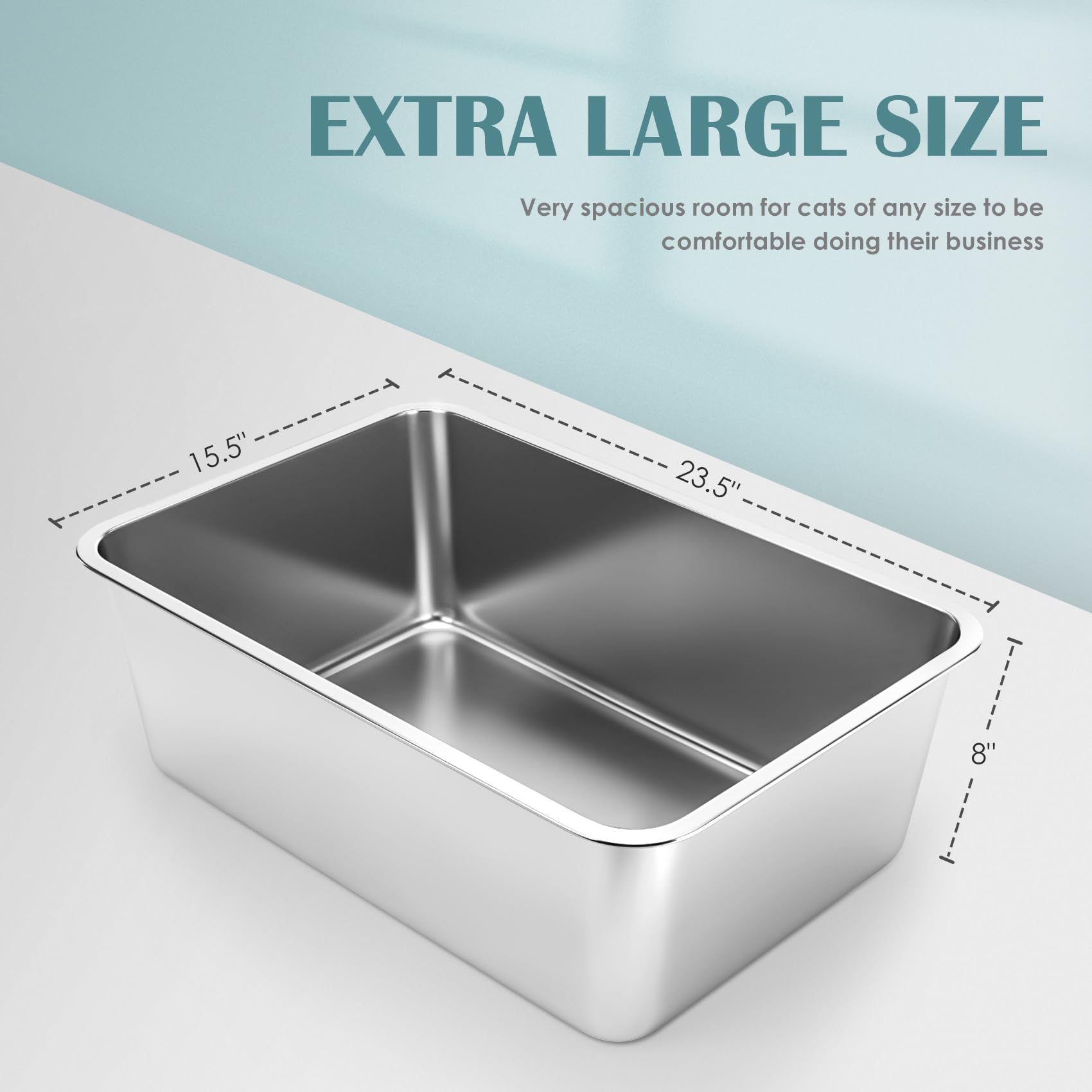 IKITCHEN stainless steel cat litter box side view shows deep interior for scooping