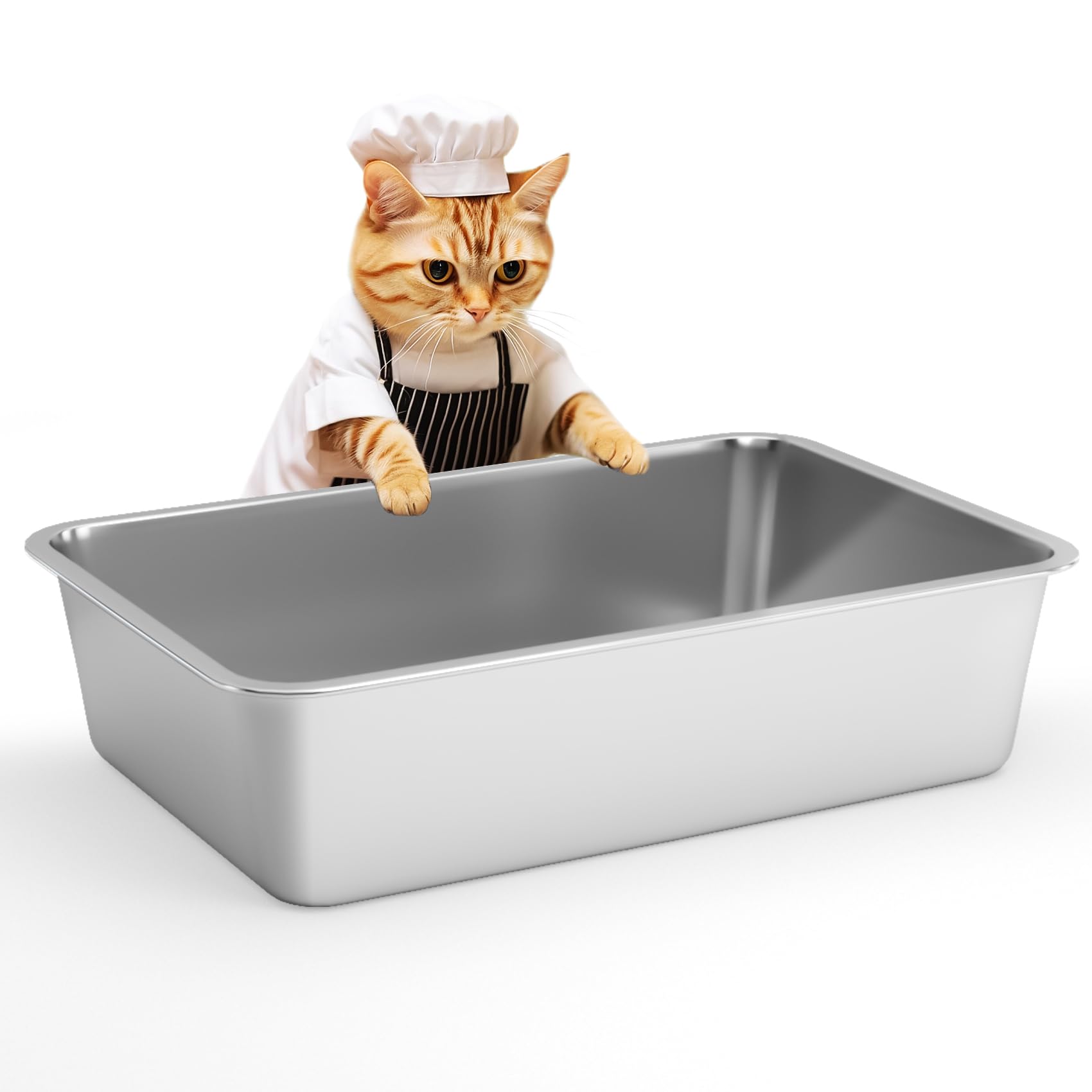 IKITCHEN stainless steel cat litter box side view shows durable construction for lasting use.