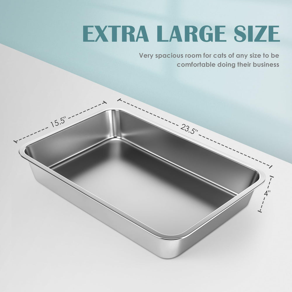 ikitchen stainless steel cat litter box top down view highlights low entry for easy access