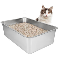 IKITCHEN stainless steel cat litter box top view highlights ample room for easy cleaning