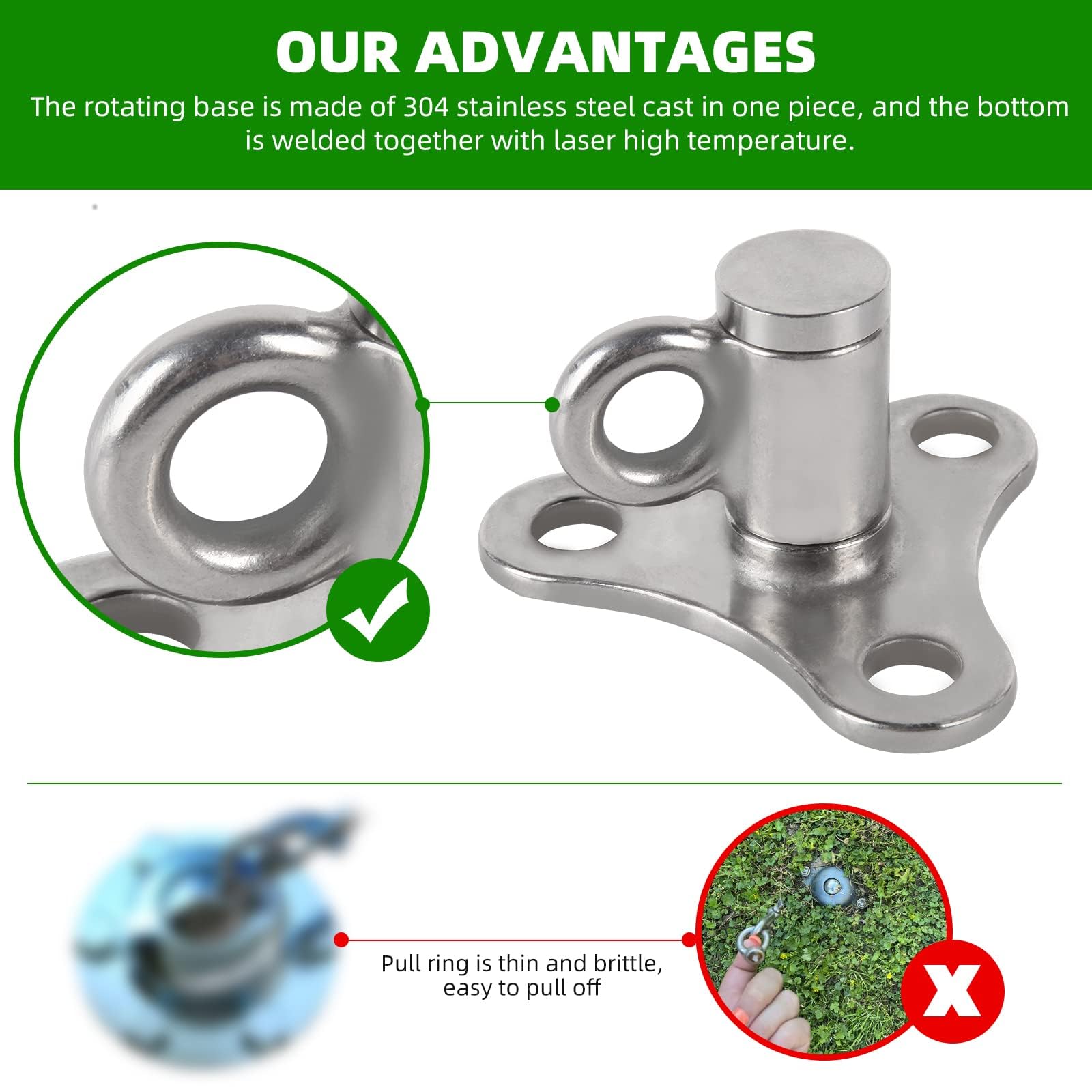 ikleione no weld swivel ring design resists strong dog pulls