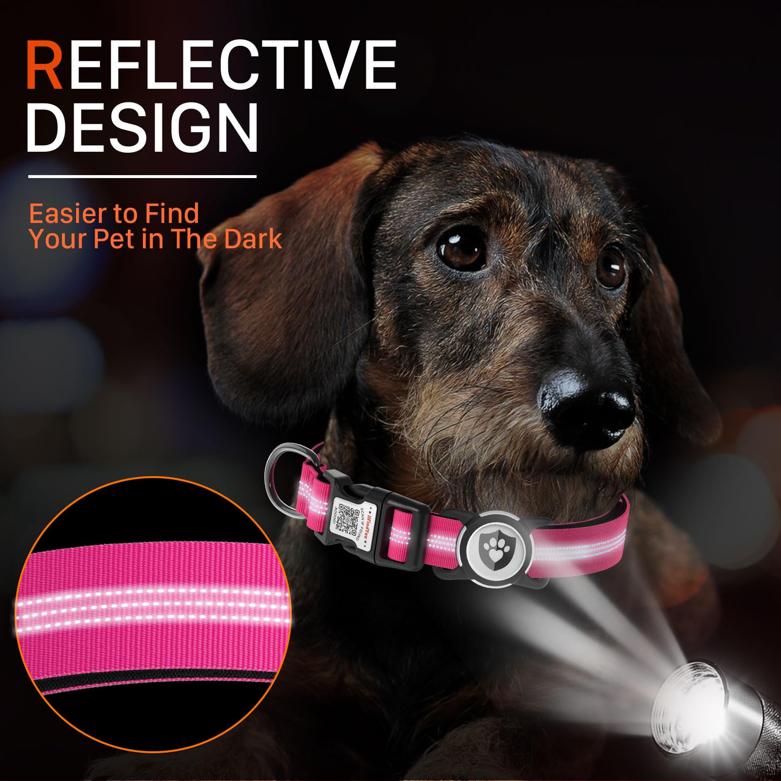 ilFindYou Adjustable S size neck measurement guide demonstrated on a dog.