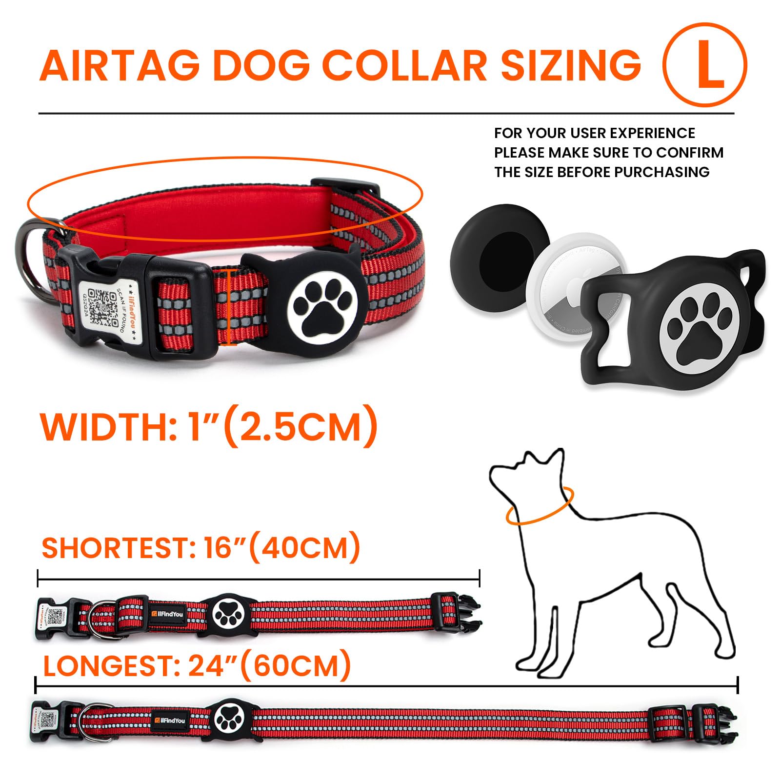 ILFINDYOU AirTag dog collar alloy D-ring provides secure leash attachment