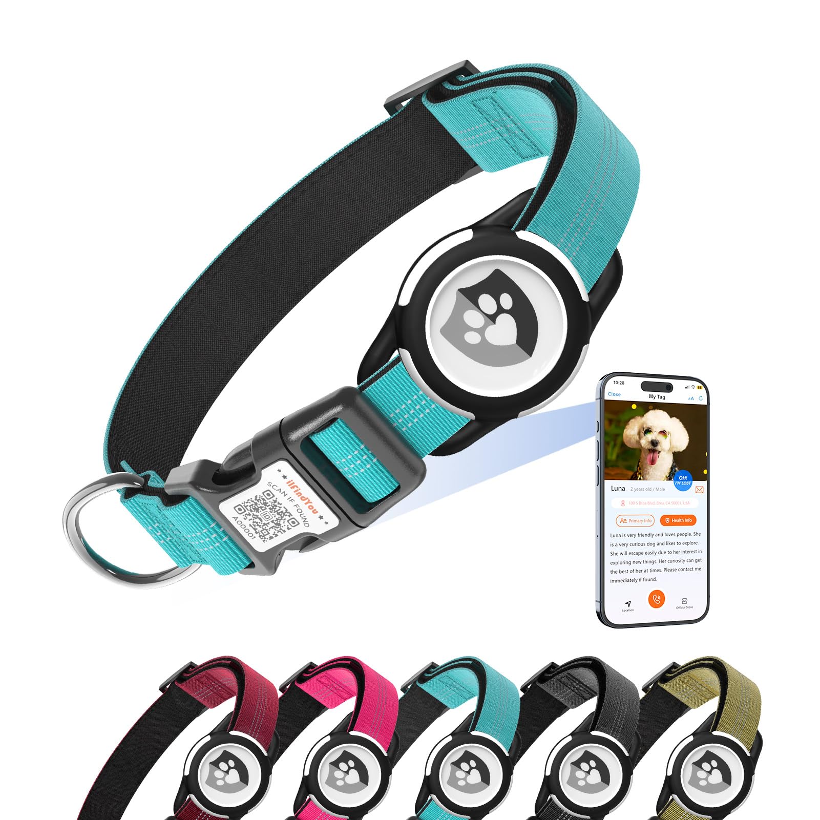 ilFindYou reflective collar with AirTag holder enhances night visibility for dogs