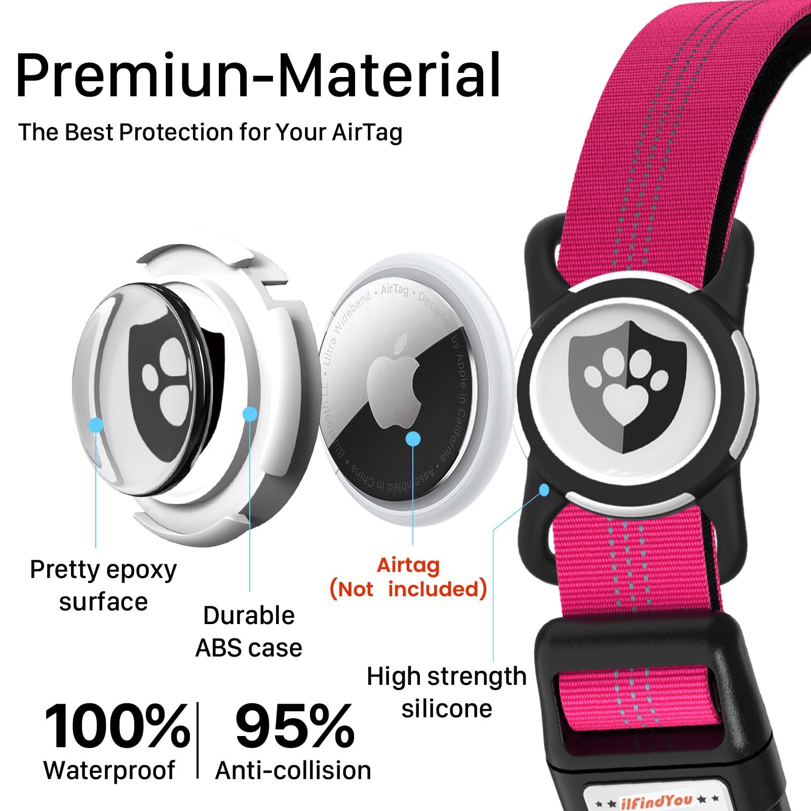 ilFindYou Reflective Collar side view shows durable nylon and padding.
