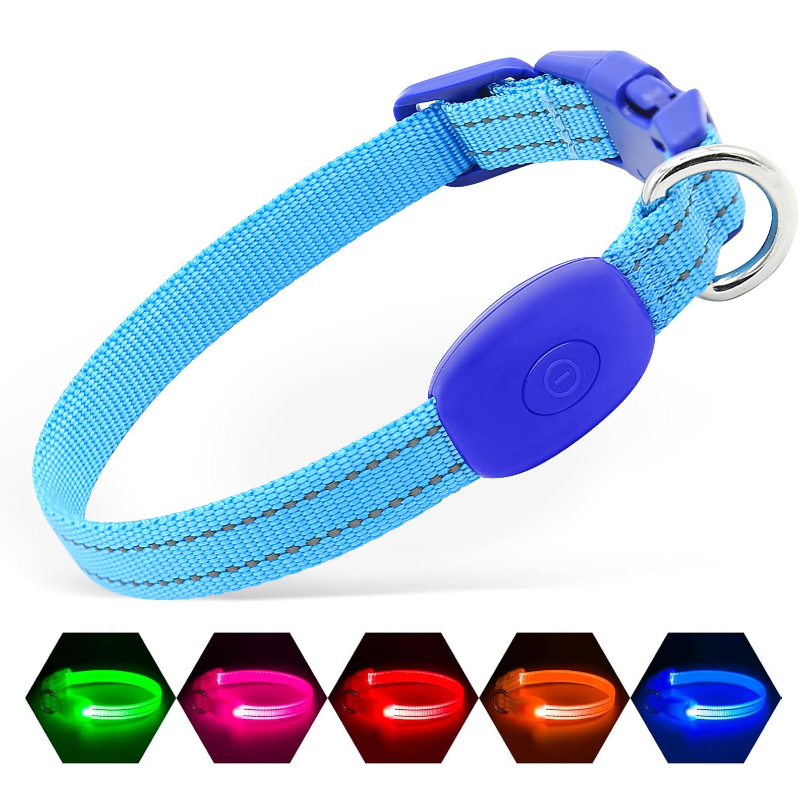 Collar Illumifun con luz azul para perro pequeño y mayor visibilidad.