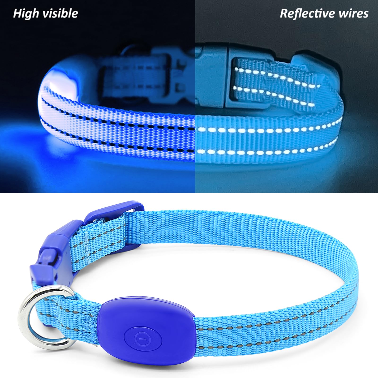 Collar Illumifun con recarga USB, ideal para paseos nocturnos.