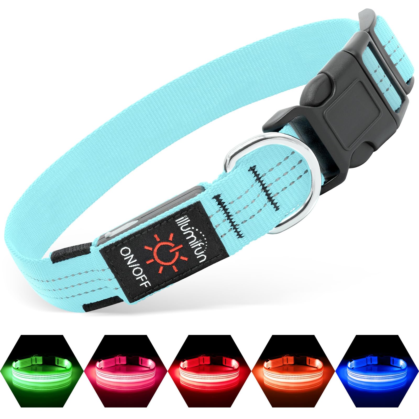 Illumifun LED dog collar blue iii on dog enhances night visibility during walks