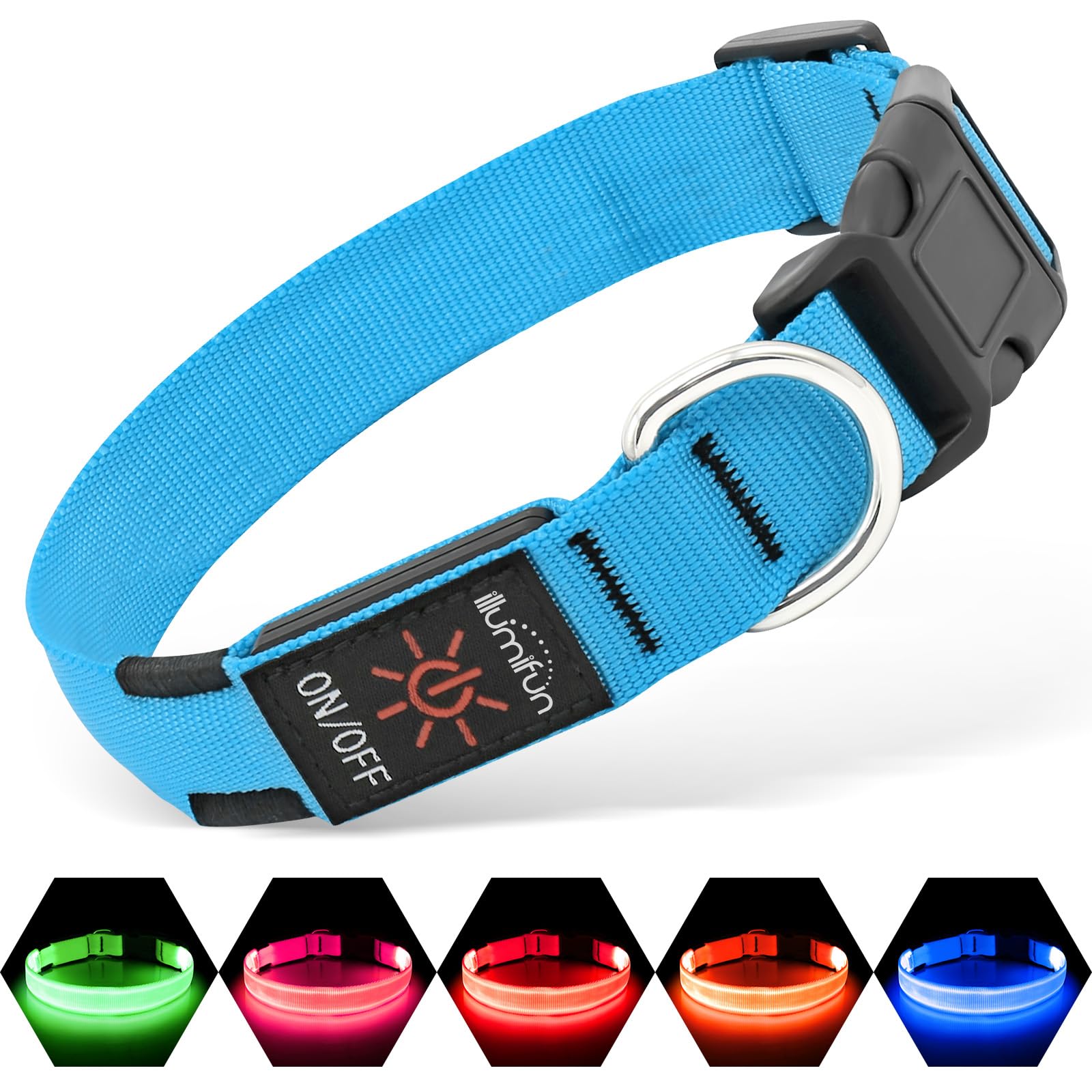 Illumifun LED dog collar blue small packshot highlights high visibility for safer night walks