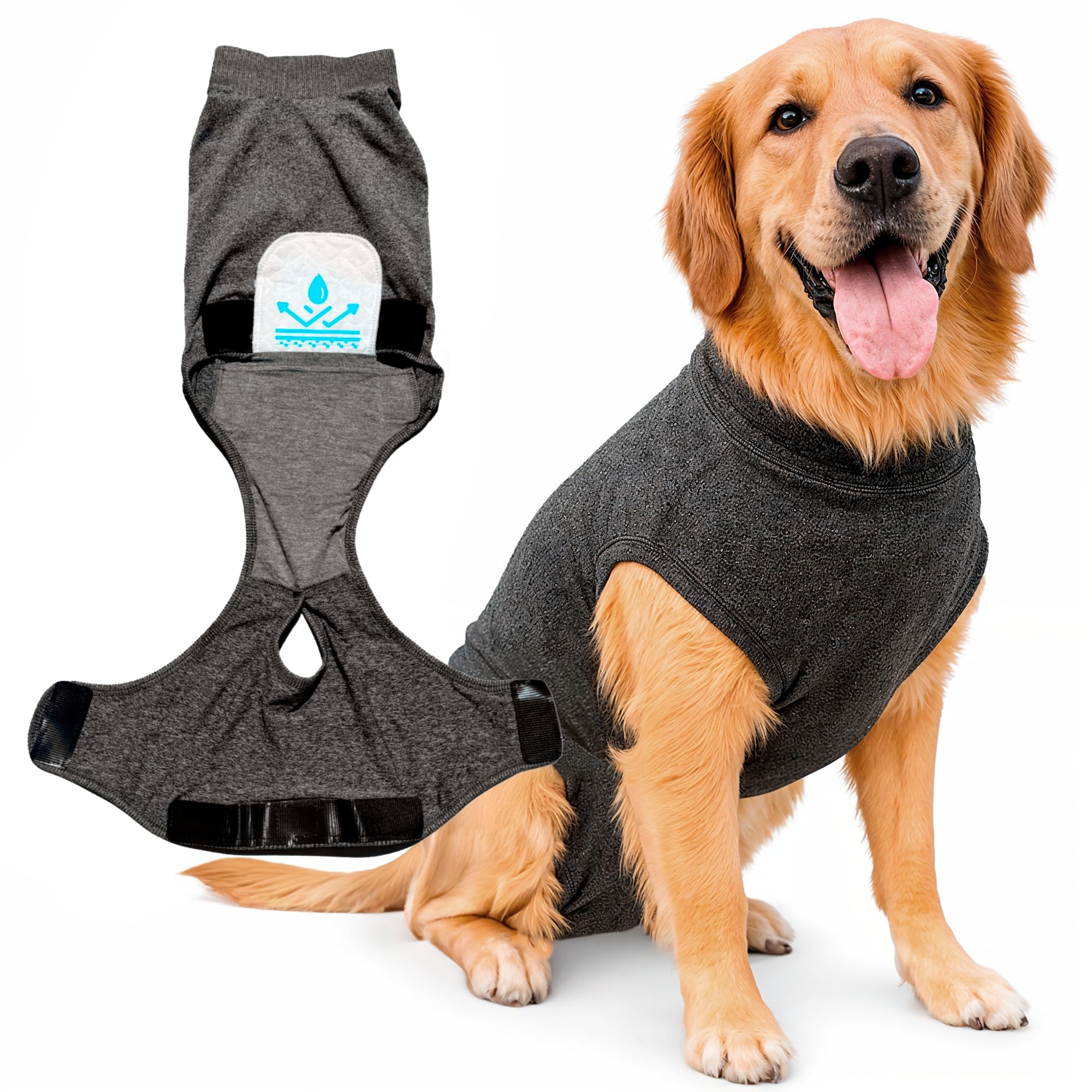 iLVYA Dog Recovery Suit generous-fit shows roomy coverage for broader-chested dogs during post-surgery healing