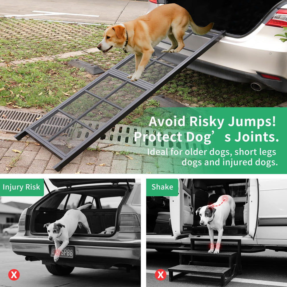 Imaboie dog ramp 250lb-frame highlights heavy-duty support for large breeds.