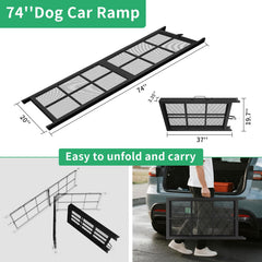 Imaboie dog ramp 74in angled view emphasizes easy loading for senior dogs and small breeds.