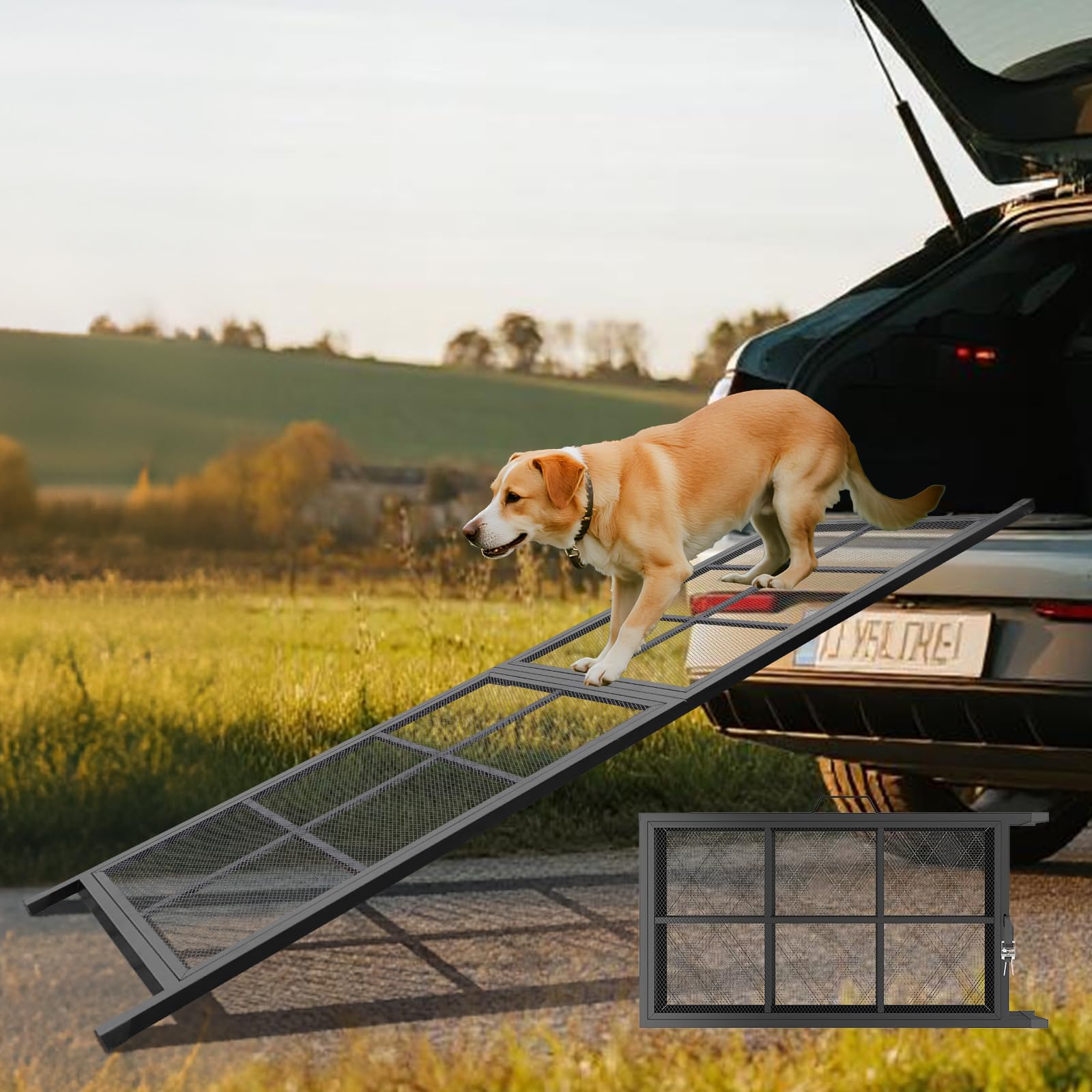 Imaboie dog ramp 74in side view shows gentle incline for pet-friendly access.