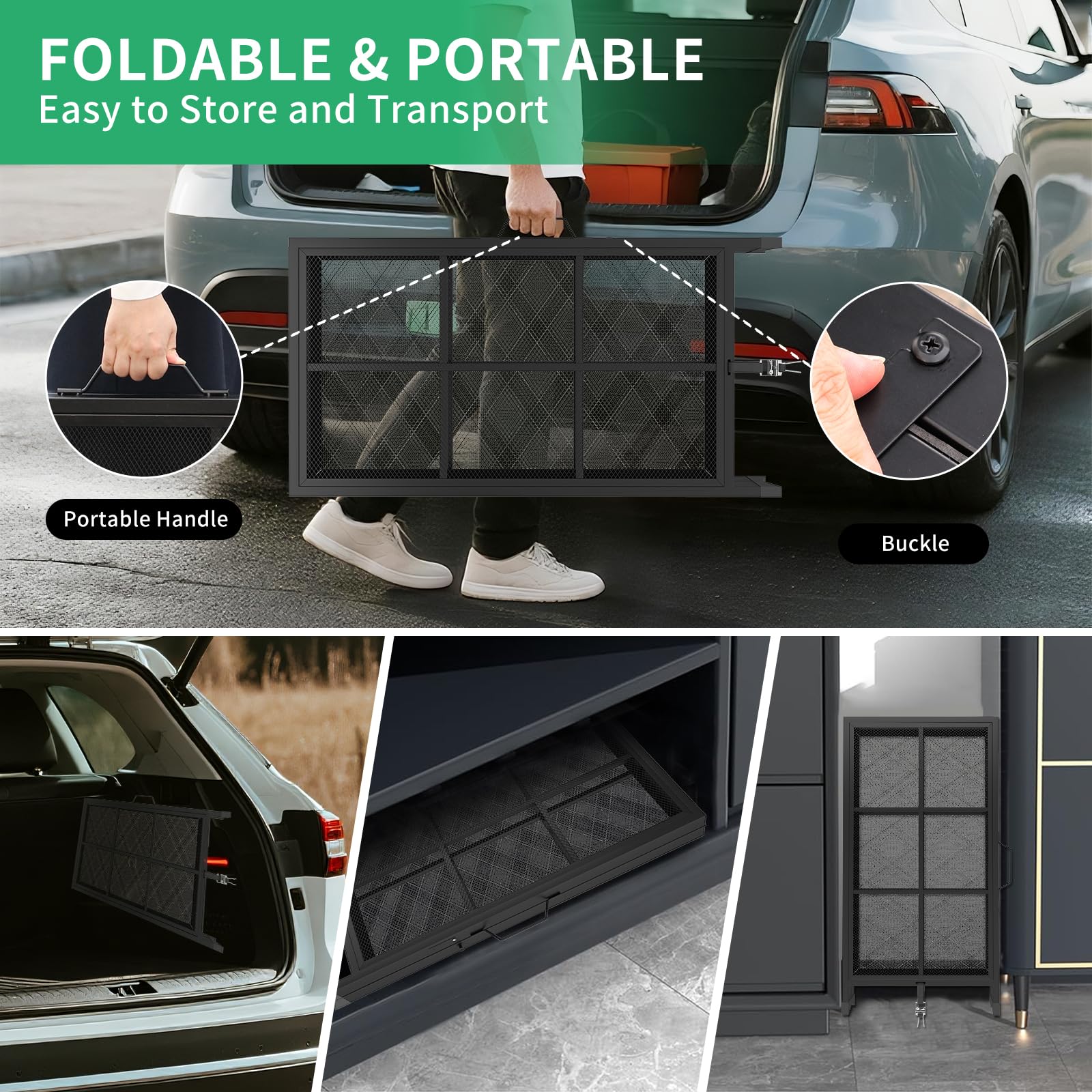 Imaboie dog ramp anti-tip buckle image indicates extra safety during vehicle use.