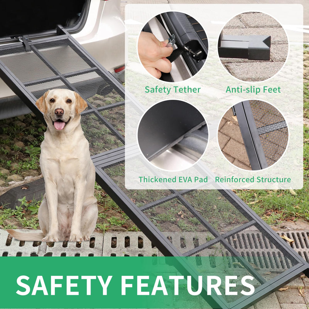 Imaboie dog ramp non-slip mesh shows secure paw grip in rain or snow.