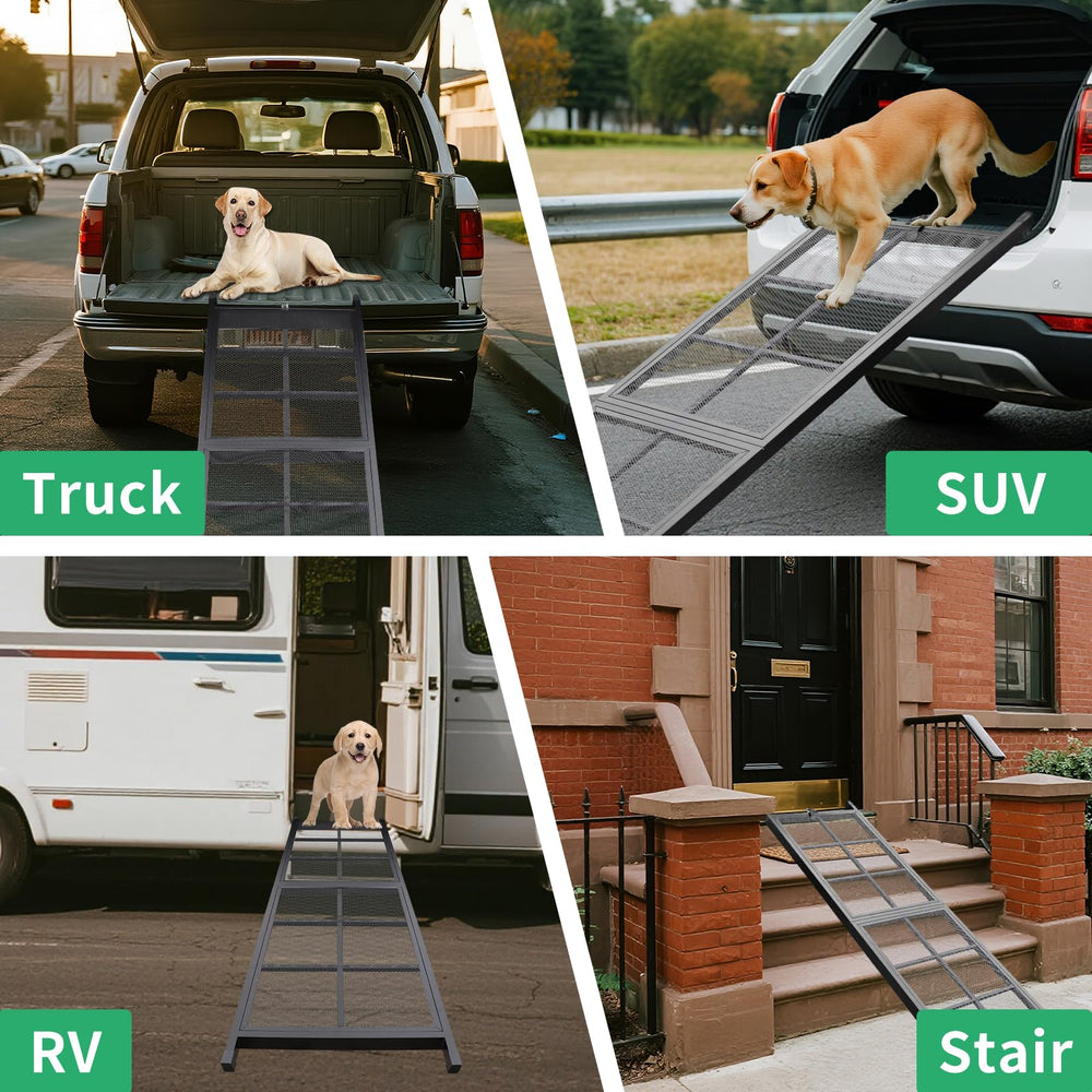 Imaboie dog ramp folded storage in car trunk highlights travel-ready convenience.