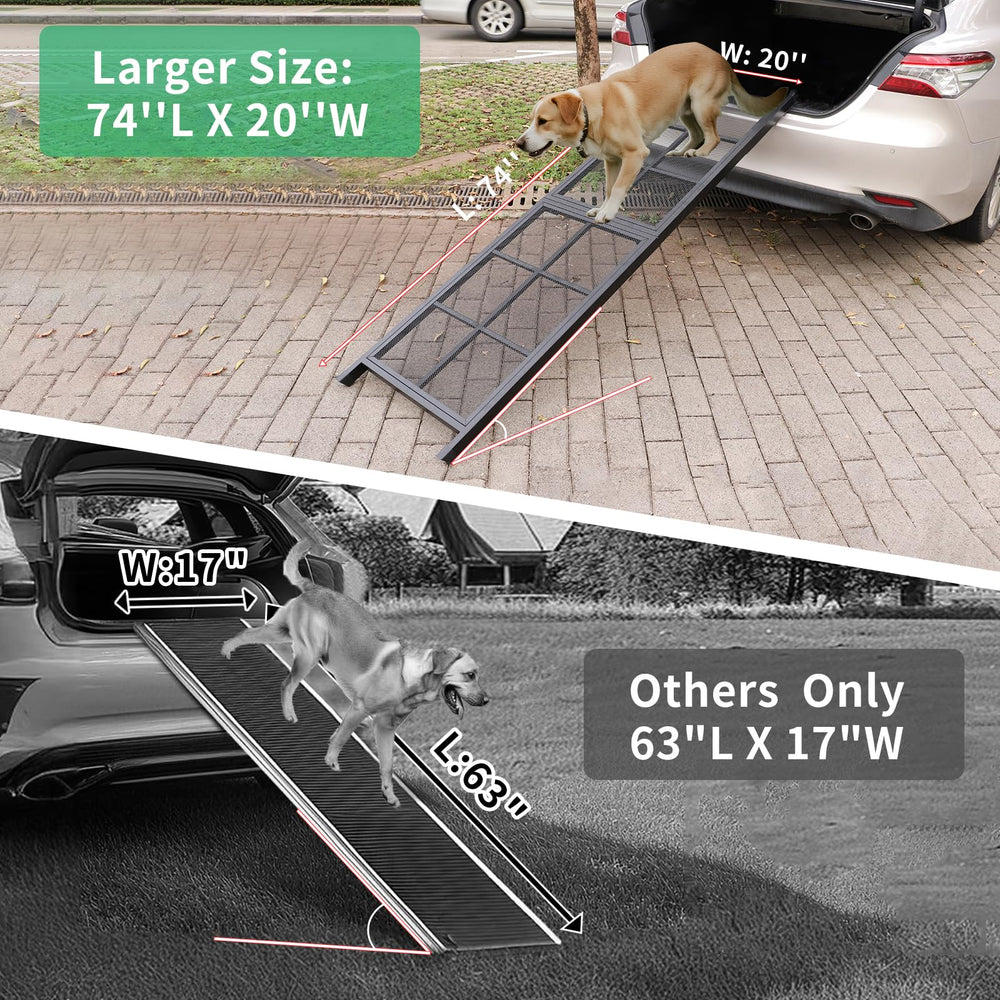 Imaboie dog ramp wide-surface 20in demonstrates secure footing and comfortable in-out for dogs.