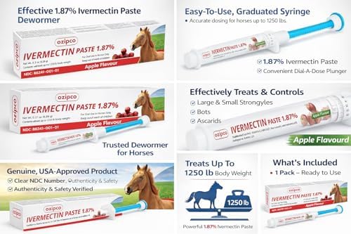 OZIPCO Ivermectin Horse Paste 1.87% | Apple Flavor – 6.08g Syringe for Equine Use Up to 1250 lb