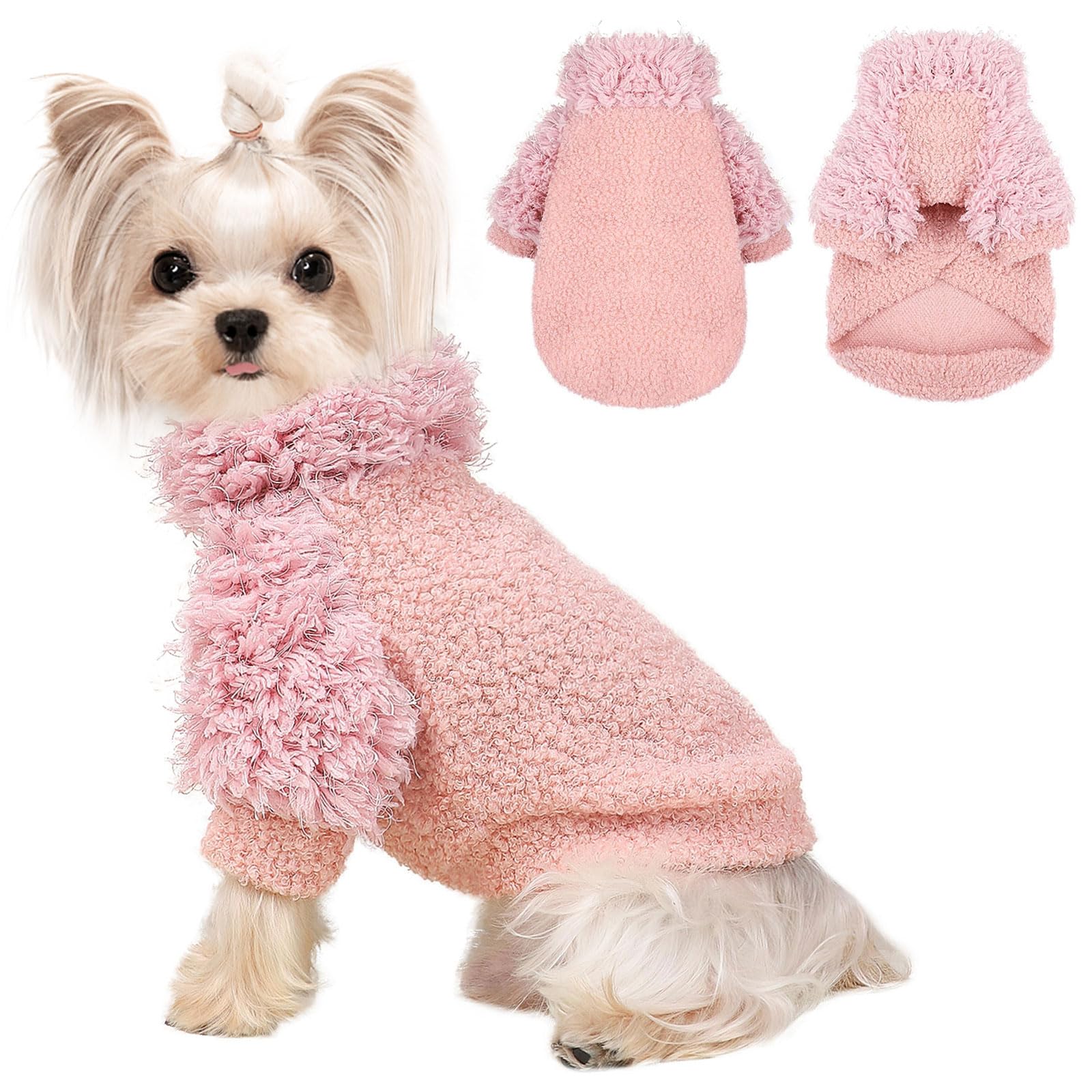 Dog Sweater Turtlenecks Dog Sweaters for Small Dogs Winter Fleece Doggy Clothes Puppy Cold Warm Coat Doggie Jacket for Chihuahua Yorkie Teacup Cat Outfit, Pink, XS
