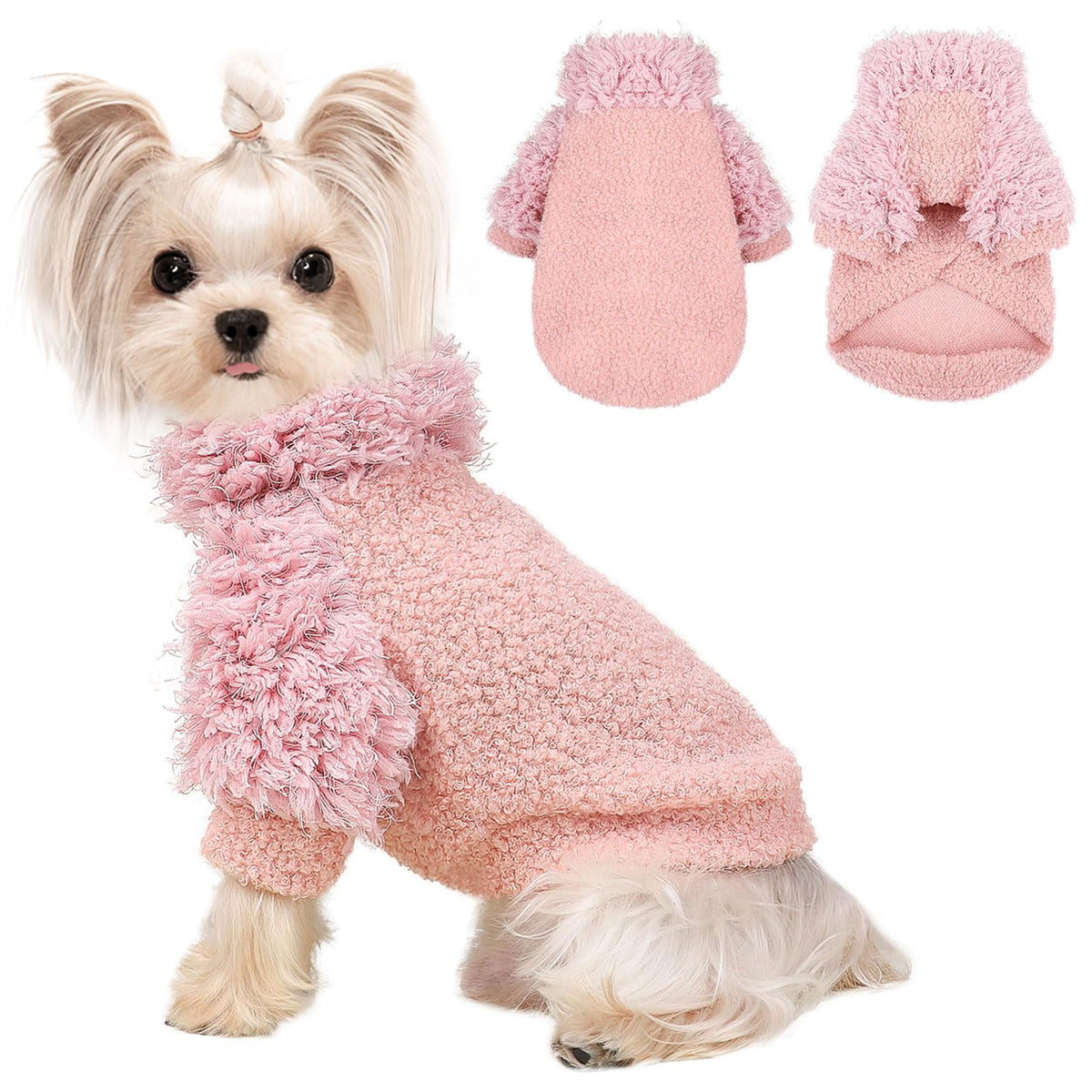 Dog Sweater Turtlenecks Dog Sweaters for Small Dogs Winter Fleece Doggy Clothes Puppy Cold Warm Coat Doggie Jacket for Chihuahua Yorkie Teacup Cat Outfit, Pink, XS