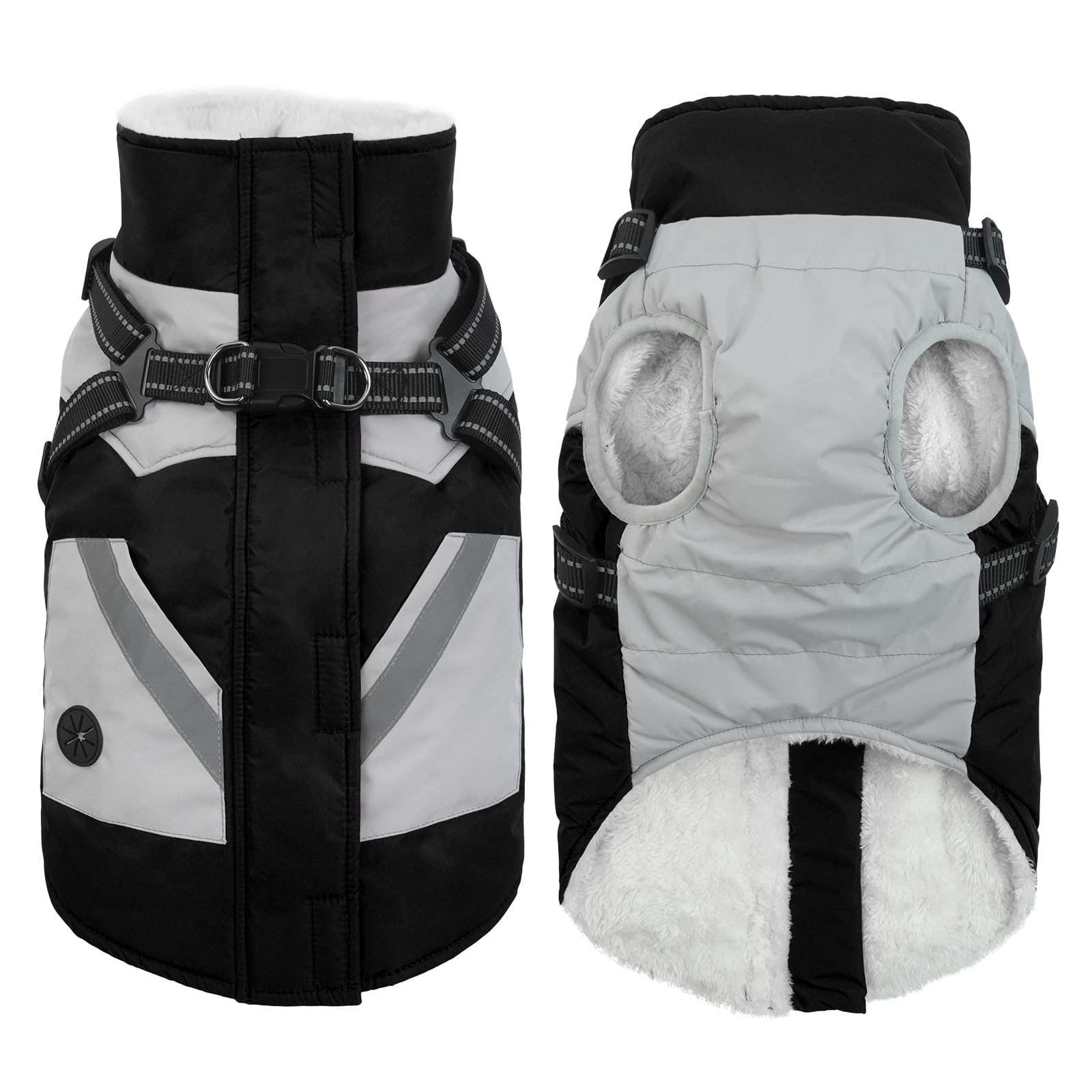 IECOii Warm Small Dog Coat Harness with D Ring - Black, Small, Zip Dog Jacket Winter Reflective, Fleece Lined Snowsuit, Pet Clothes for Yorkshire Terrier, Bichon, Shih Tzu