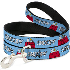 Peanuts Worldwide LLC Pet Leash, Dog Leash, Peanuts Snoopy and Woodstock Dog House Pose and Text Sky Blue, 6 Feet Long 1.5 Inch Wide
