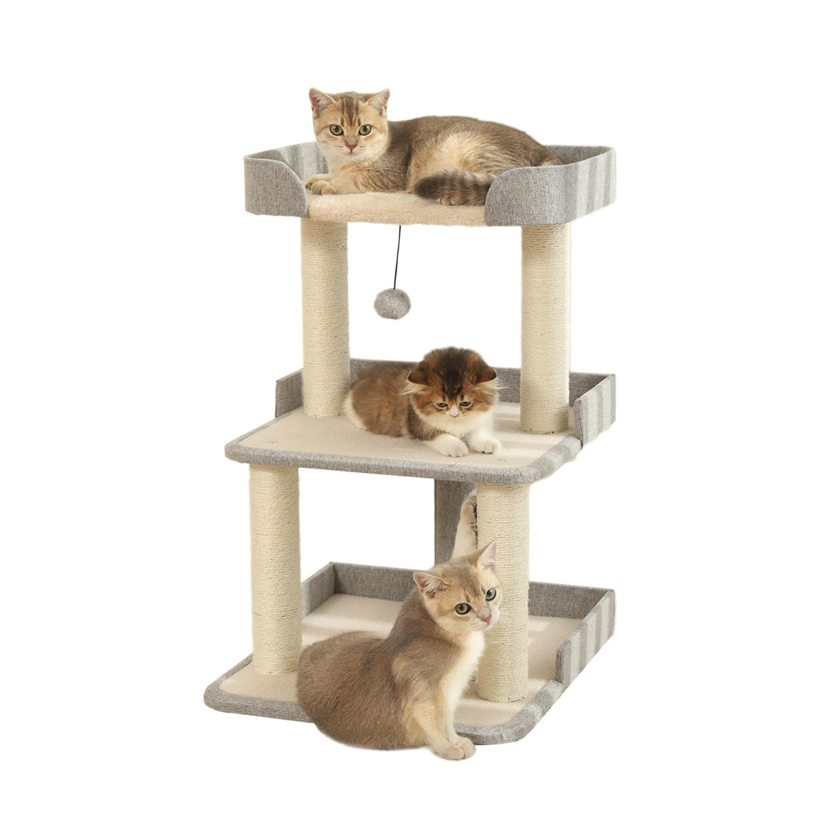 Jgchonwen Durable Cat Tree with Bed – 27.56in Multi-Level Sisal Cat Scratching Posts (Grey)