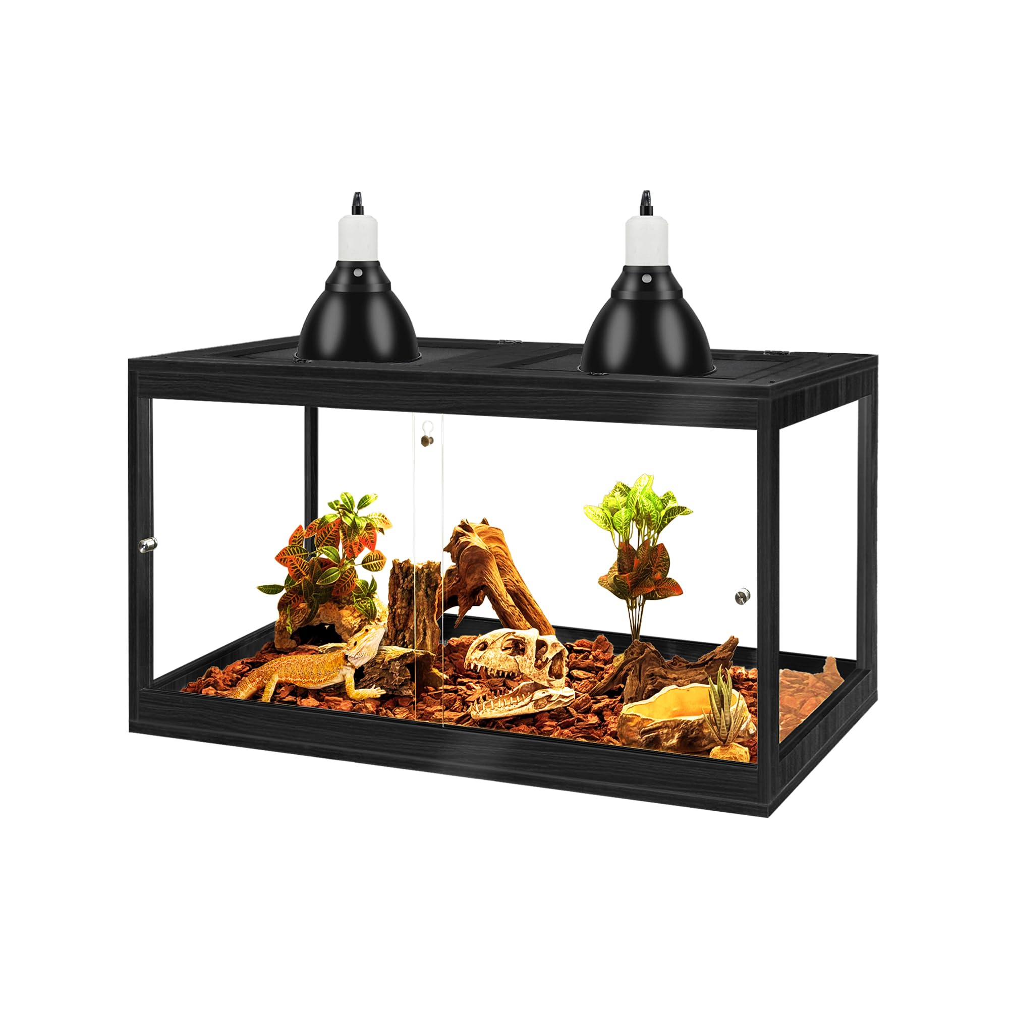 Prolee Tempered Glass Reptile Tank 28 Gallon — Bearded Dragon Habitat with Locking Doors & Metal Mesh Roof