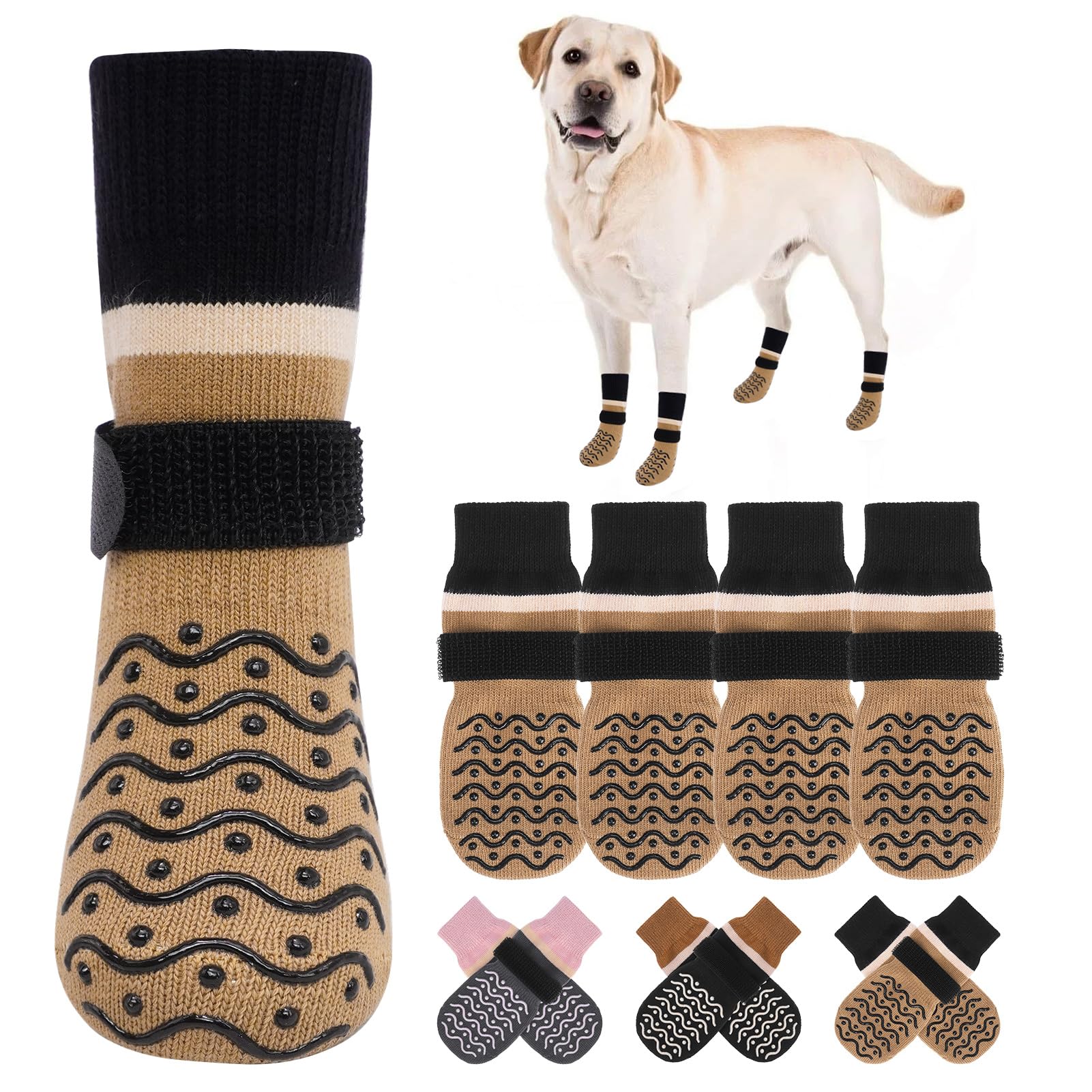 BEAUTYZOO Dog Socks to Prevent Licking Paws -Dog Boots & Paw Protectors with Grippers on Hardwood Floors, Dog Shoes for Hot/Cold Pavement Small Medium Large Senior Dogs Booties