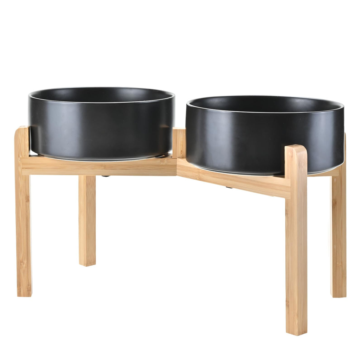 SPUNKYJUNKY Elevated Dog Bowls Ceramic, 8.3'' Dogs Food Water Bowls Raised with Non-Slip Bamboo Stand for Large Sized Breed Microwave Dishwasher Safe - 60 OZ,Black