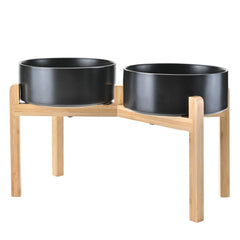 SPUNKYJUNKY Elevated Dog Bowls Ceramic, 8.3'' Dogs Food Water Bowls Raised with Non-Slip Bamboo Stand for Large Sized Breed Microwave Dishwasher Safe - 60 OZ,Black