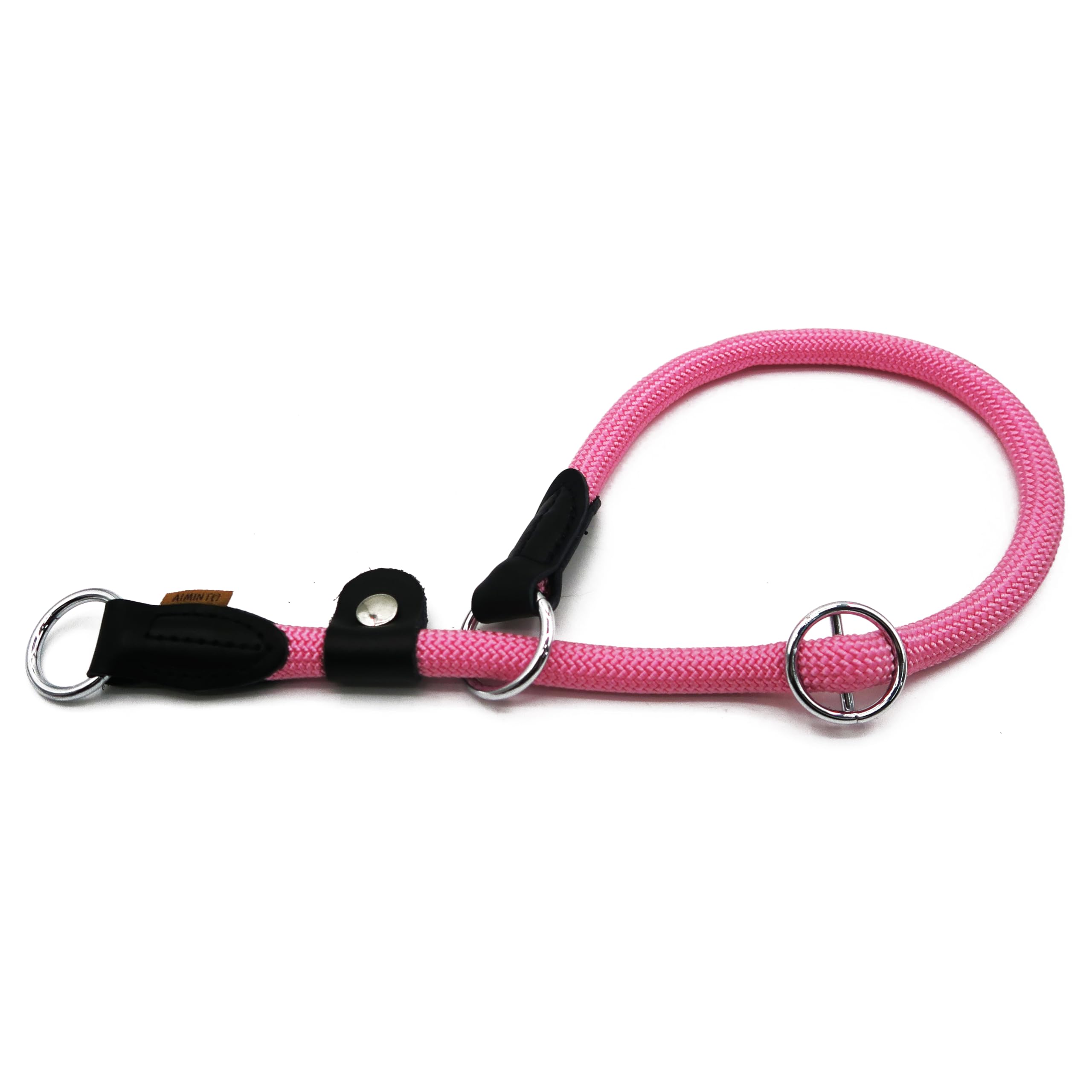 Aiminto Pink Braided Round Martingale Collar for XL Dogs | Training Collar with Slidable Stop Ring