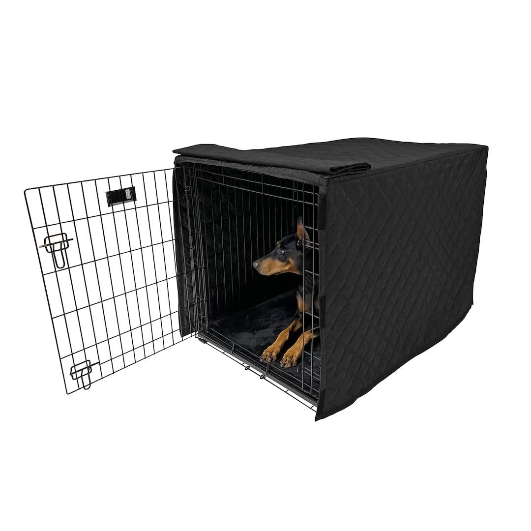 4Knines Quilted Dog Crate Cover – Heavy-Duty, Water-Resistant Fabric for Indoor/Outdoor Use – Durable Travel Cage Cover for Training, Weather Protection – Fits 42-Inch Crates – Black