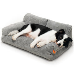 MEWOOFUN Cat Bed for Indoor Cats, Washable Dog Beds for Small Medium Dogs & Cats, Fluffy Cat Couch with Non-Slip Bottom (Grey, 33.5" L x 25.6" W x 11.5" Th)