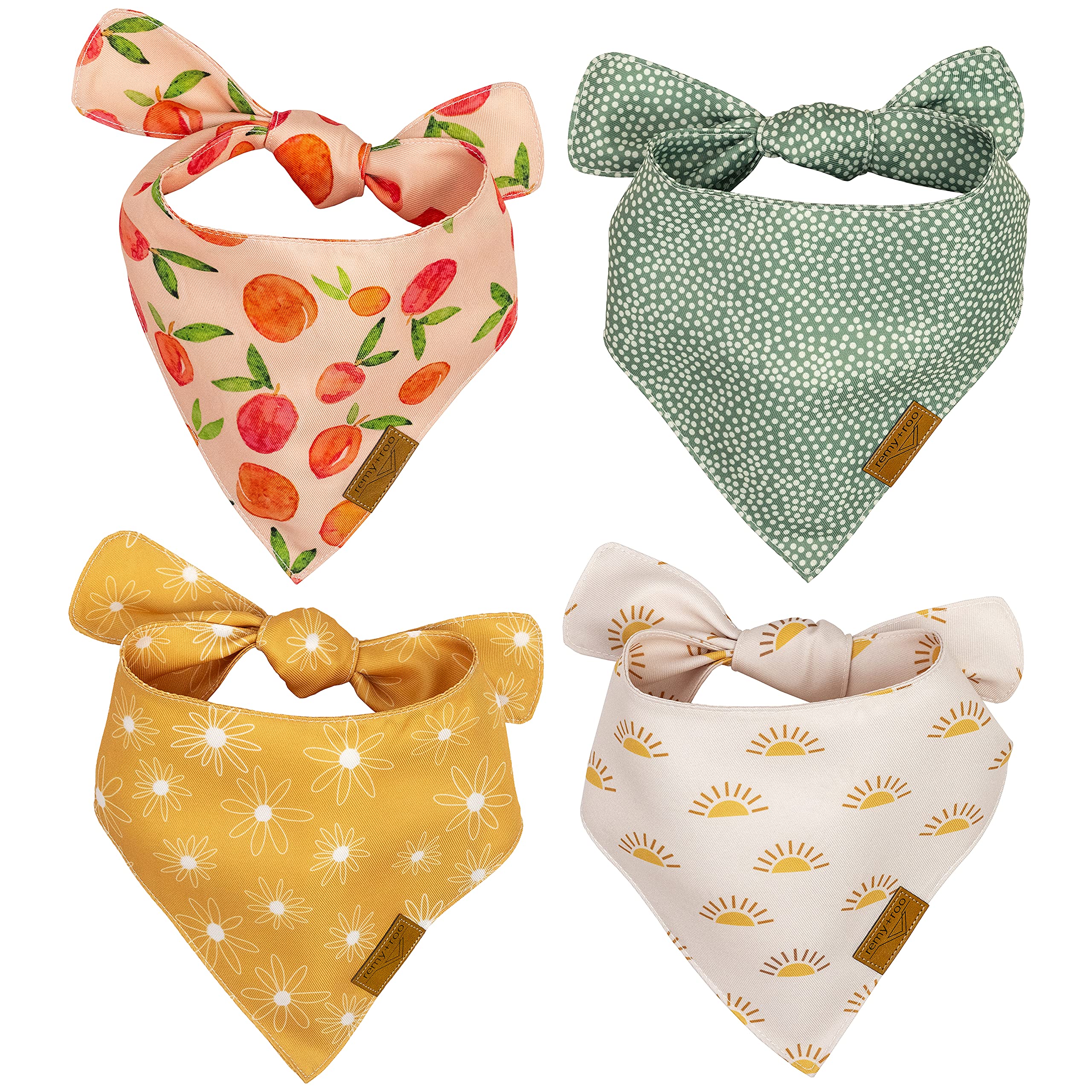 Remy+Roo Small Spring Dog Bandanas - 4 Pack Katherine Set | Premium Durable Adjustable Polyester Fabric Dog Scarfs | Patented Shape Girl Dog Bandana, Trendy Patterns, Floral Dog Bandana