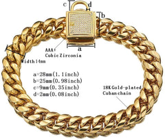 AIYIDI Gold Dog Collar – 14mm Stainless Steel Cuban Chain with Zirconia Lock, 24-inch