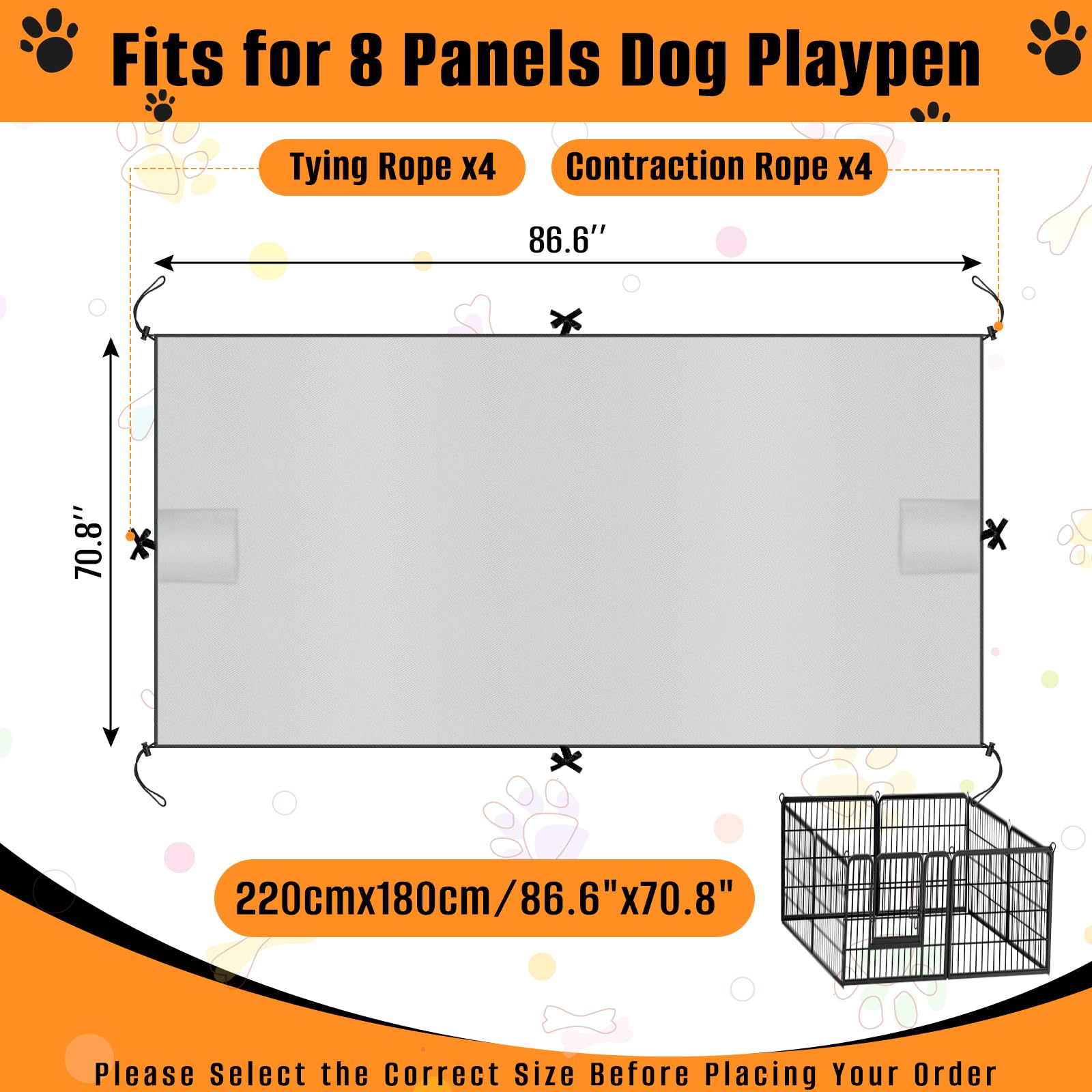 Kovshuiwe Dog Playpen Cover, 600D Oxford Cloth, Pet Fence Cover Fits 24/32/40/45/50" Panels Playpen, Top Sunshade of Dog House Fence Cover, Providing Shade and Rain Protection for Outdoor Dogs