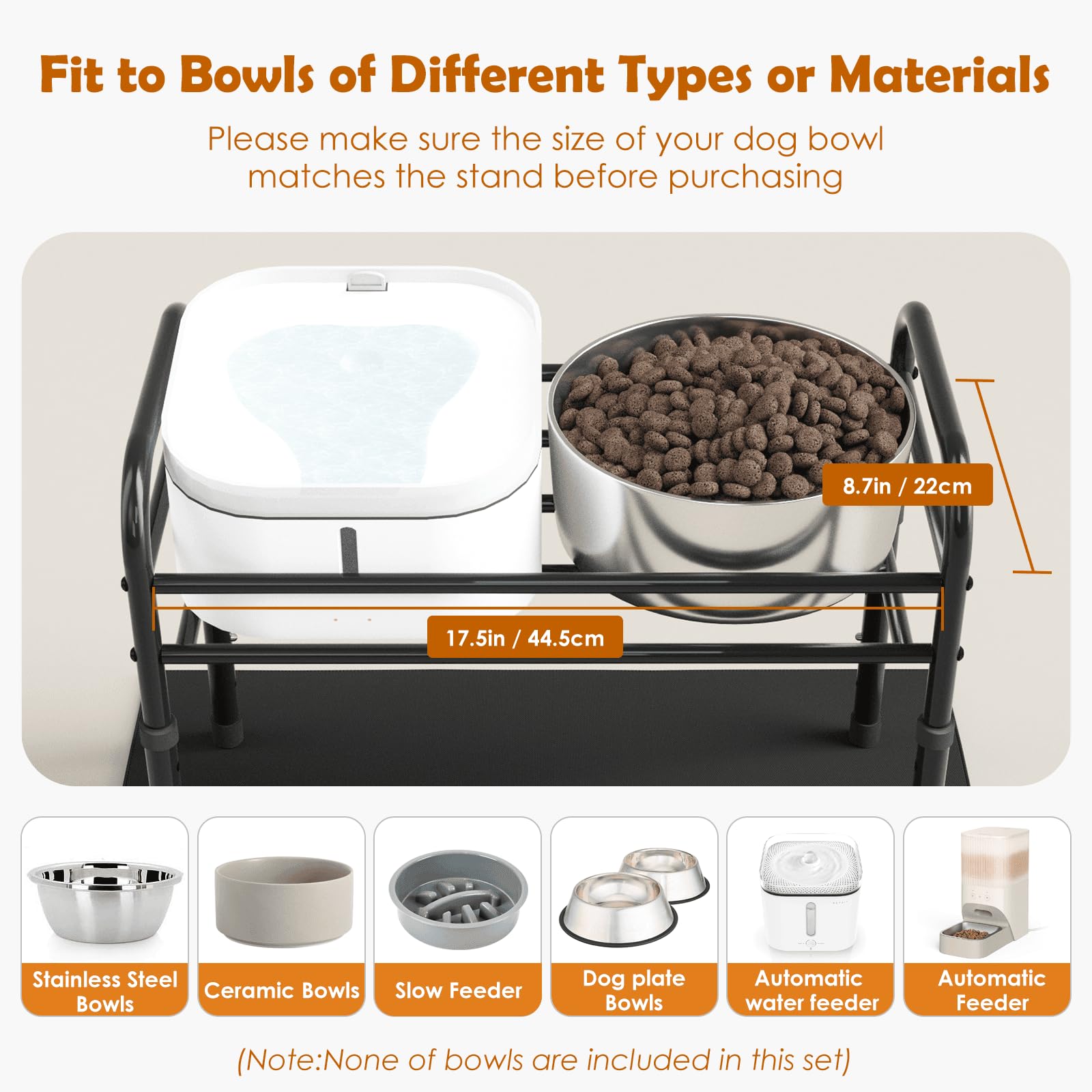 ADENGL Raised Dog Bowl Stand for XLarge & Large Dogs,Table Steel Frame Elevated Dog Bowls Stand with Mat,Non-Slip No Spill,Adjusts to 4 Heights 8.7-13.4", Holds 6-8.7" Diameter Bowl(Bowl Not Included)