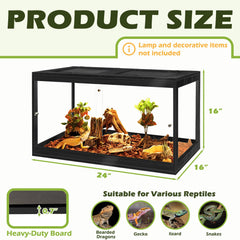 Prolee Tempered Glass Reptile Tank 28 Gallon — Bearded Dragon Habitat with Locking Doors & Metal Mesh Roof