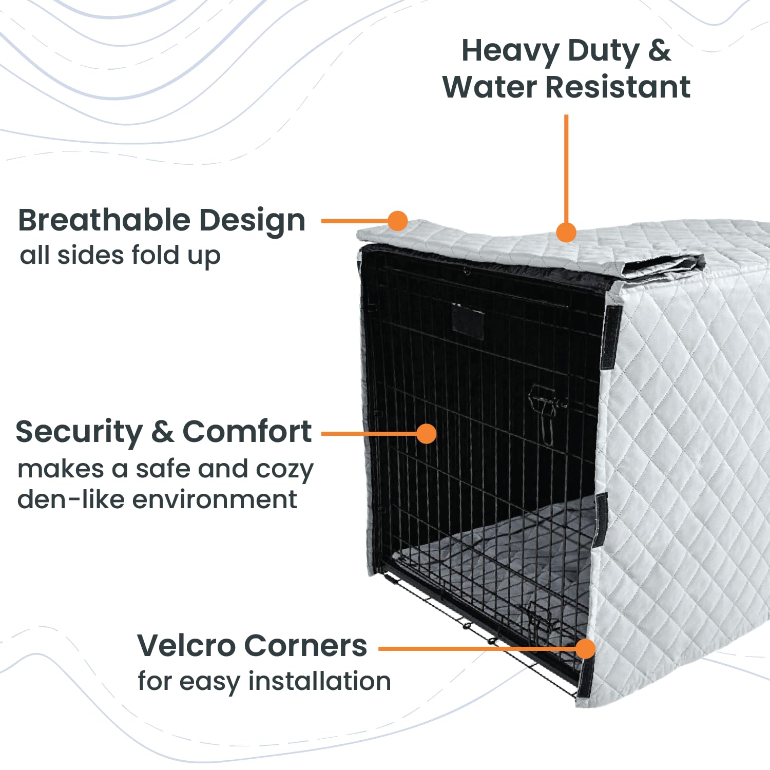 4Knines Quilted Dog Crate Cover – Heavy-Duty, Water-Resistant Fabric for Indoor/Outdoor Use – Durable Travel Cage Cover for Training, Weather Protection – Fits 42-Inch Crates – Black