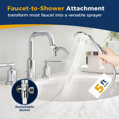 KLLEYNA Shower Head Hose Attachment for Sink/Tub Faucet - ON/OFF Jets Sprayer for Dog Wash/Bathtub Cleaning/Baby Bath/Hair Rinse, Tap Extender Water Nozzle for Bathroom Kitchen Utility Garden Basement