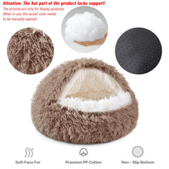 NOYAL Round Hooded Donut Dog Bed for Small & Medium Pets - Plush Fluffy Anti-Anxiety Cat Cave Bed with Cover
