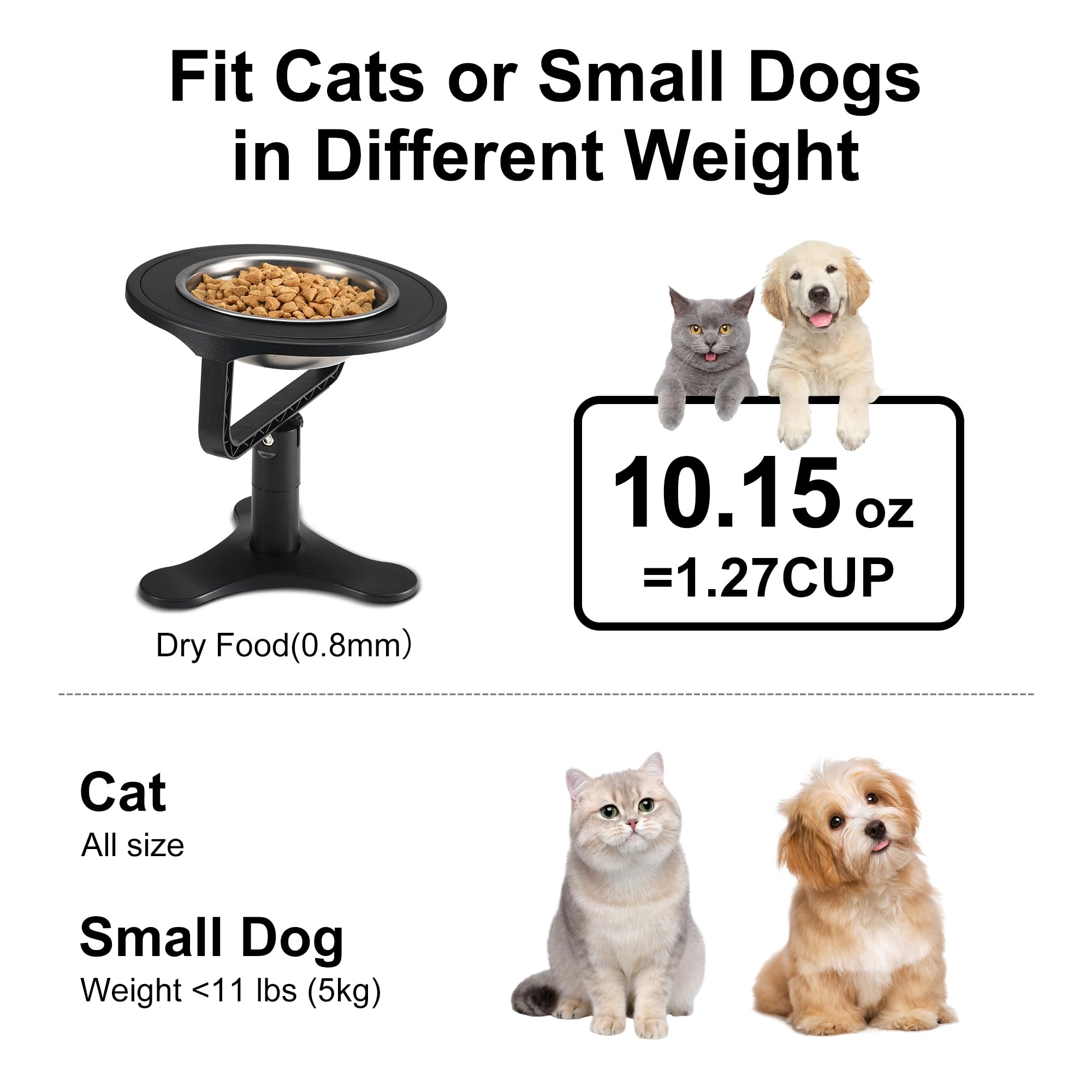 Tolopu Raised Cat Bowls – Height-Adjustable Stand, 15° Tilt, Non-Slip Stainless Steel (2-Pack)