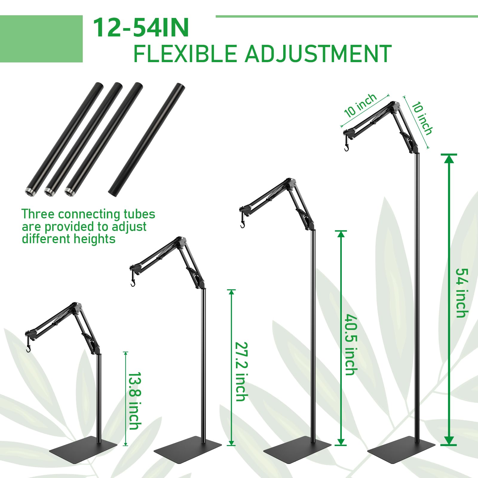 BETAZOOER 360° Adjustable Reptile Lamp Stand | Heavy Duty Metal Heat Lamp Holder (12-54in) for Bearded Dragons, Snake Tanks | 180° Foldable & Anti-Slip Base
